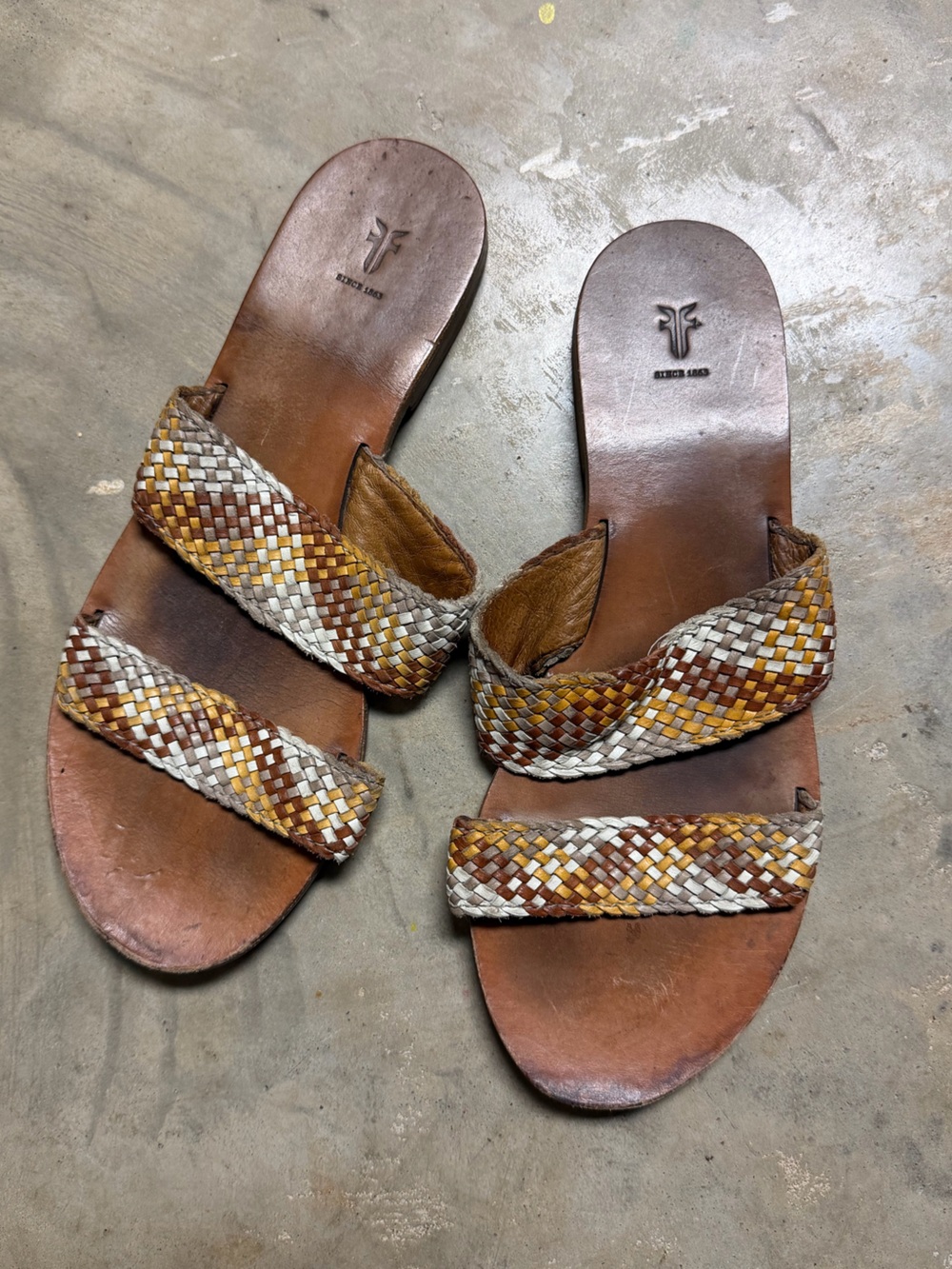 Frye Multicolor Woven Leather Slide Sandals